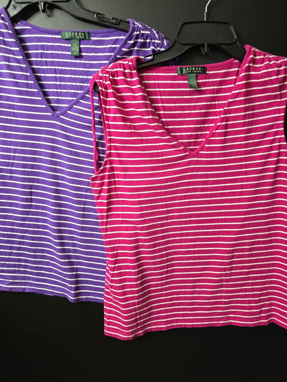 Lauren Ralph Lauren Bundle Of 2 Pink and Purple Striped V-Neck Tank Tops